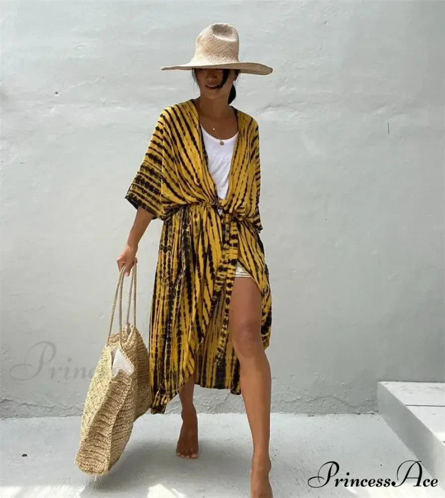 Soft Rayon Striped Pattern Cardigan Boho Beach Cover up