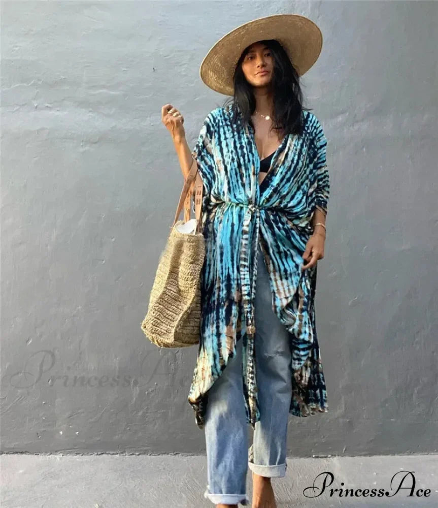 Soft Rayon Striped Pattern Cardigan Boho Beach Cover up