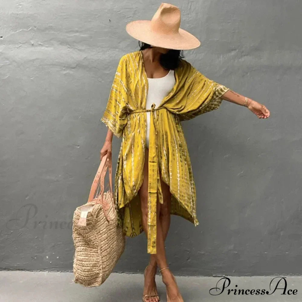 Soft Rayon Striped Pattern Cardigan Boho Beach Cover up