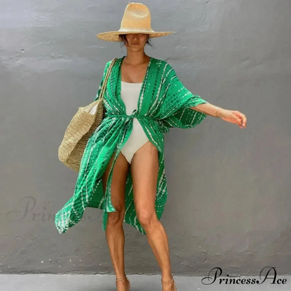 Soft Rayon Striped Pattern Cardigan Boho Beach Cover up