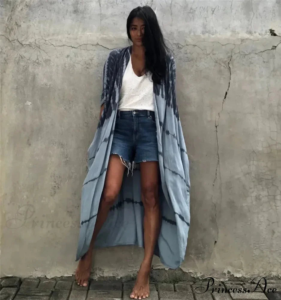Soft Rayon Striped Pattern Cardigan Boho Beach Cover up