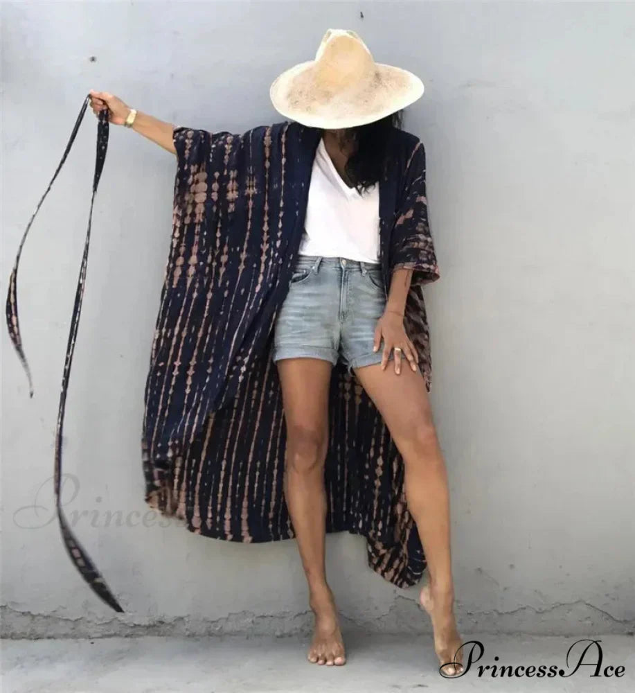 Soft Rayon Striped Pattern Cardigan Boho Beach Cover up