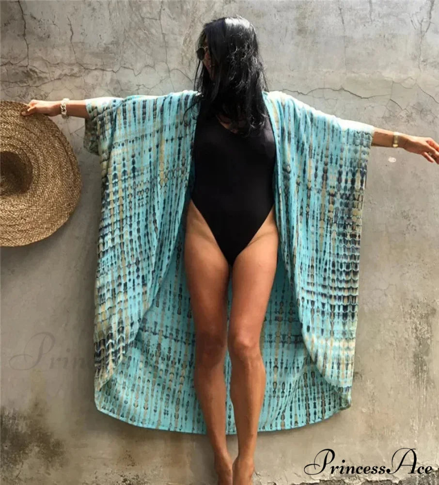 Soft Rayon Striped Pattern Cardigan Boho Beach Cover up