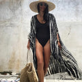 Soft Rayon Tie-Dye Lines Boho Kimono Cover up