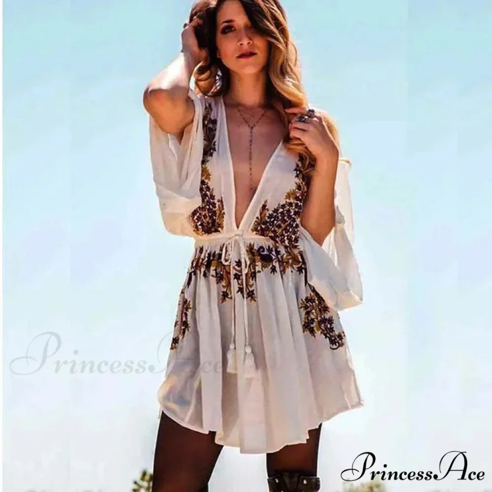 Soft Rayon Violet Floral Stitching Bohemian Dress