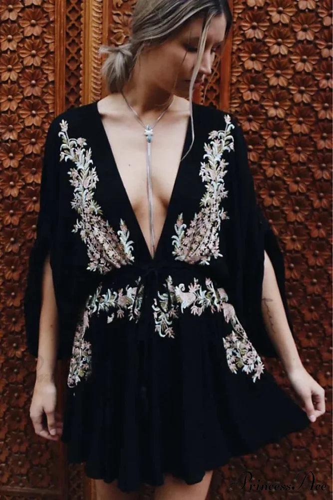 Soft Rayon Violet Floral Stitching Bohemian Dress
