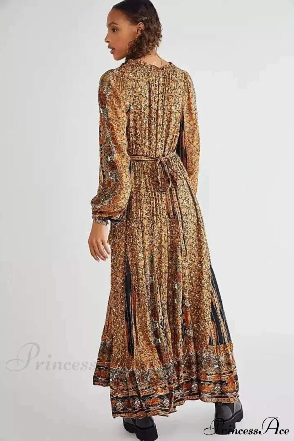 Solid Color V-neck Flare Sleeve Summer Boho Dress
