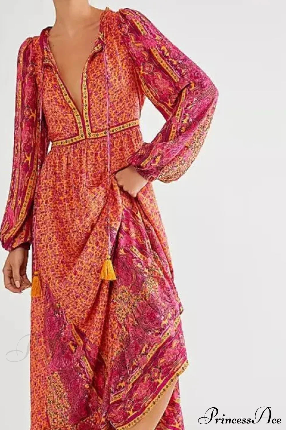 Solid Color V-neck Flare Sleeve Summer Boho Dress