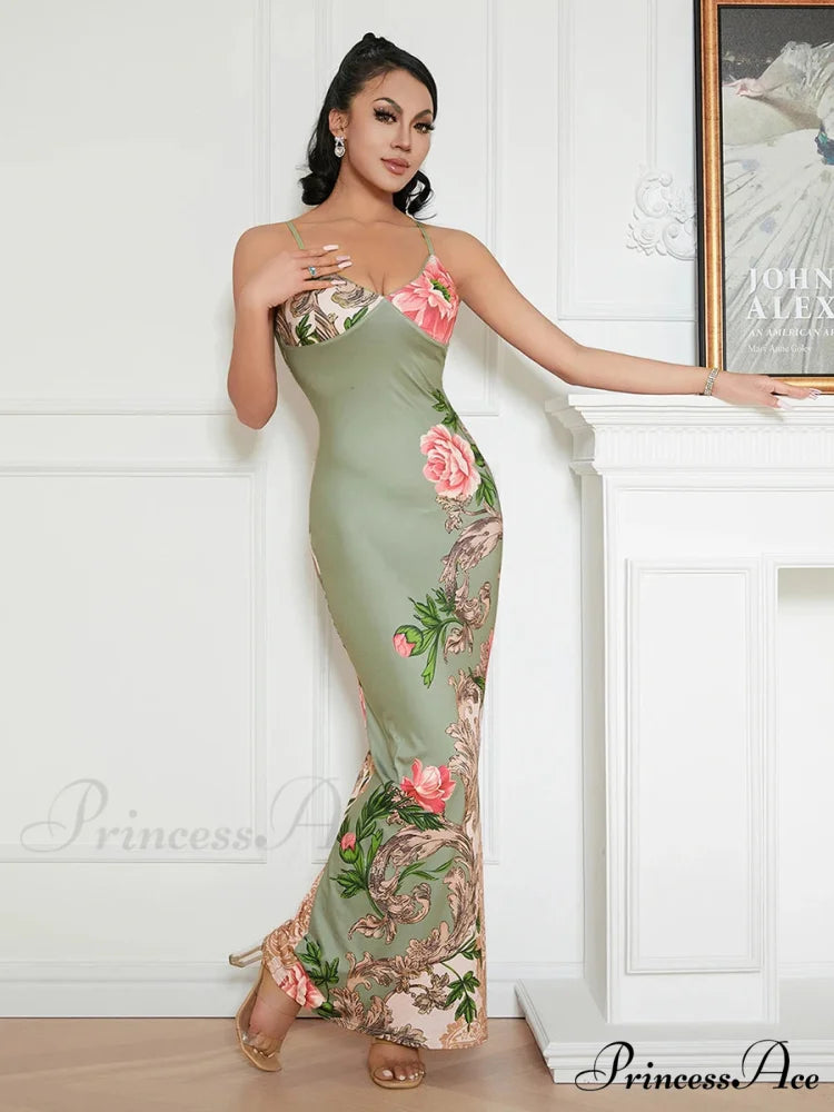 Sophisticated Flower Thin Strap Open-Back Flower Dress