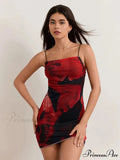 Spicy Flower Pattern Sheath Open-Back Spaghetti Mini Nightclub Flower Dress