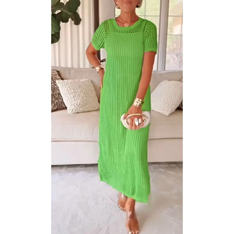 Eyelet Knit Bodycon Maxi Dress - Evening Gown
