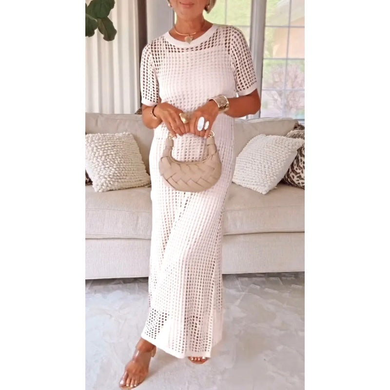 Eyelet Knit Bodycon Maxi Dress - Evening Gown