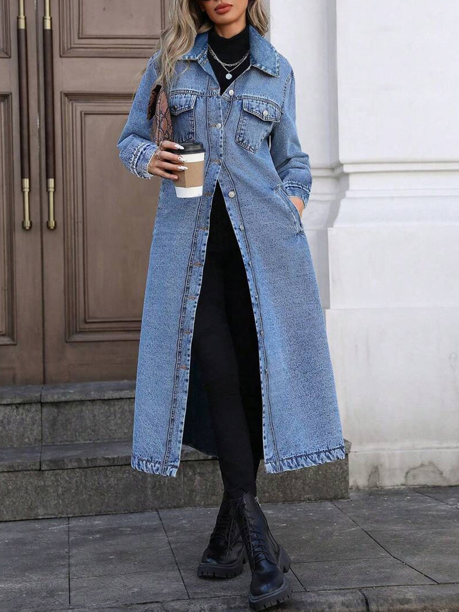 Stylish Long Denim Duster Jacket