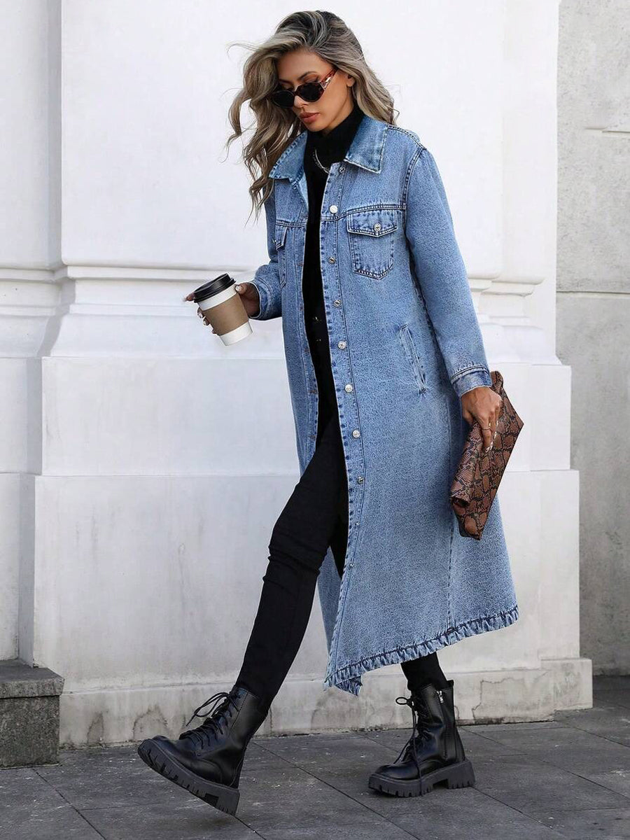 Stylish Long Denim Duster Jacket
