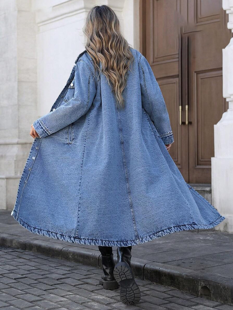 Stylish Long Denim Duster Jacket