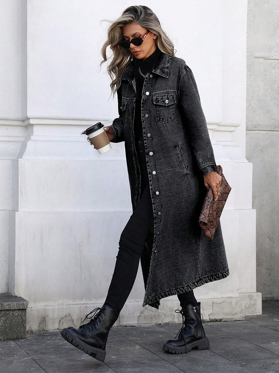 Stylish Long Denim Duster Jacket