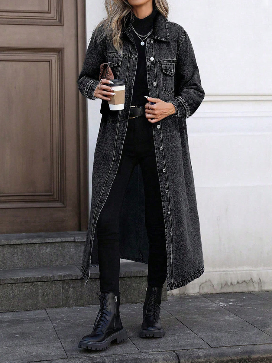 Stylish Long Denim Duster Jacket