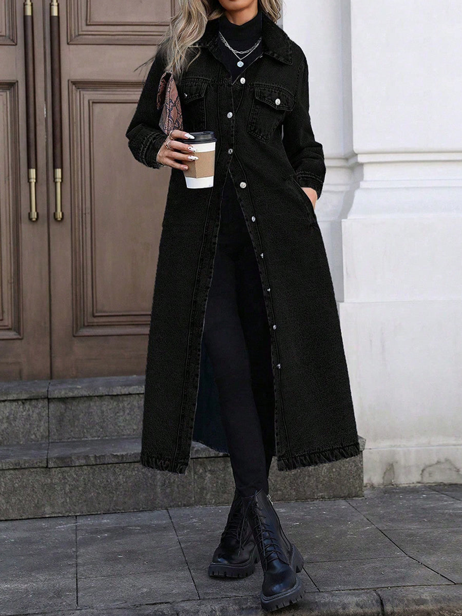 Stylish Long Denim Duster Jacket