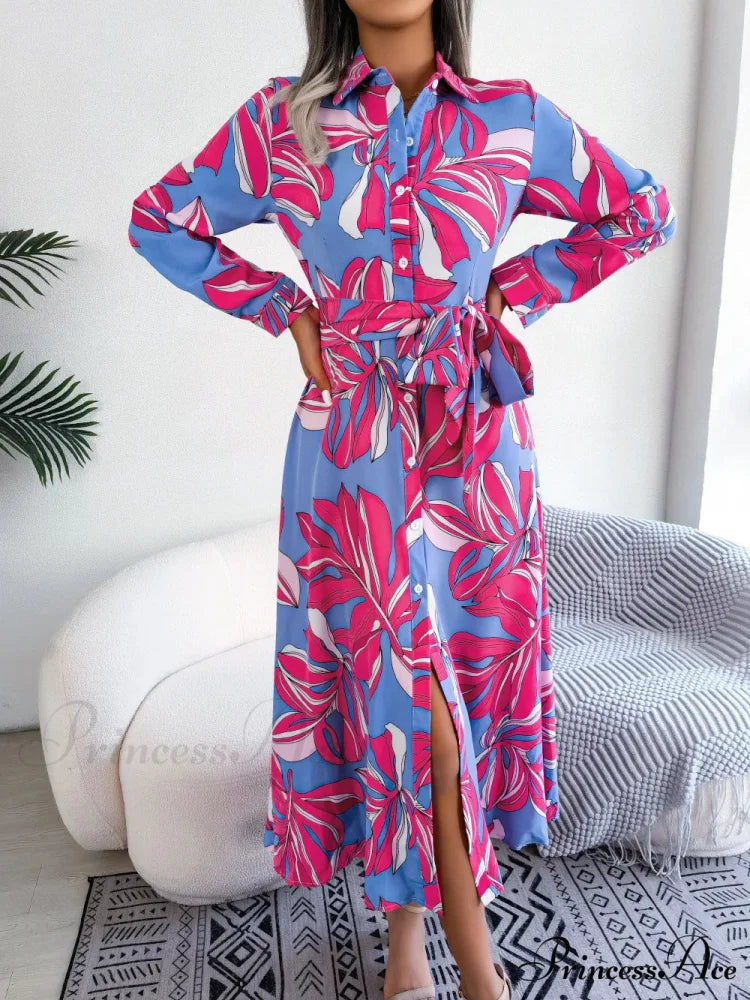 Spring Summer Contrast Floral Polo Collar Shirt Floral Dress

Modified Title: Spring Summer Different Flower Polo Neck Shirt Flower Dress