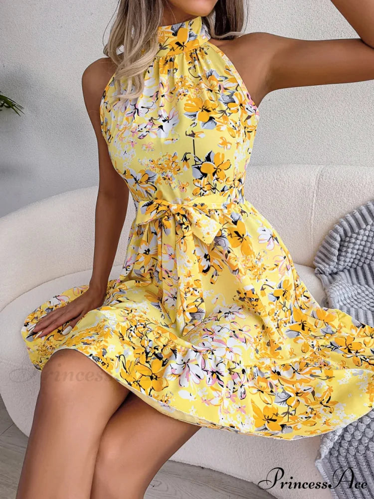 Spring Summer Floral Halter Neck Lace-up A-line Floral Dress

Modified Title: Spring Summer Flowery Halter Neck Lace-up A-line Flowery Dress