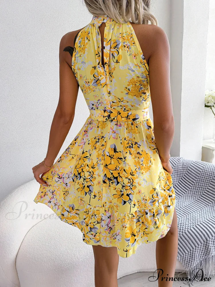 Spring Summer Floral Halter Neck Lace-up A-line Floral Dress

Modified Title: Spring Summer Flowery Halter Neck Lace-up A-line Flowery Dress