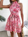 Spring Summer Floral Halter Neck Lace-up A-line Floral Dress

Modified Title: Spring Summer Flowery Halter Neck Lace-up A-line Flowery Dress