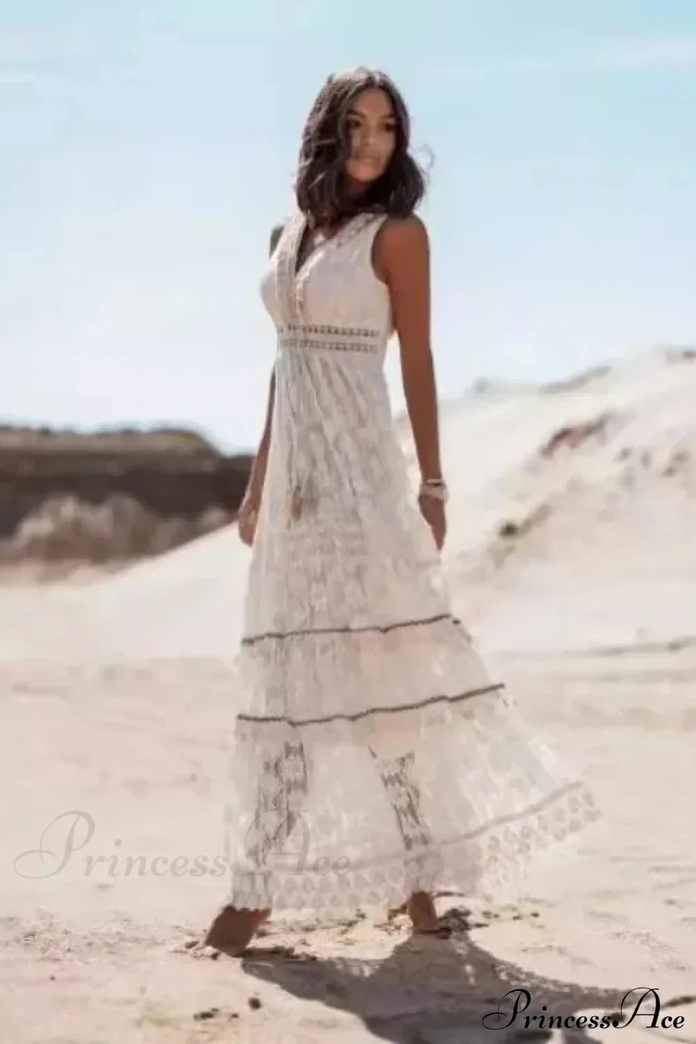 Strapless Lace Up Tassel Splicing Summer Maxi Boho Dress