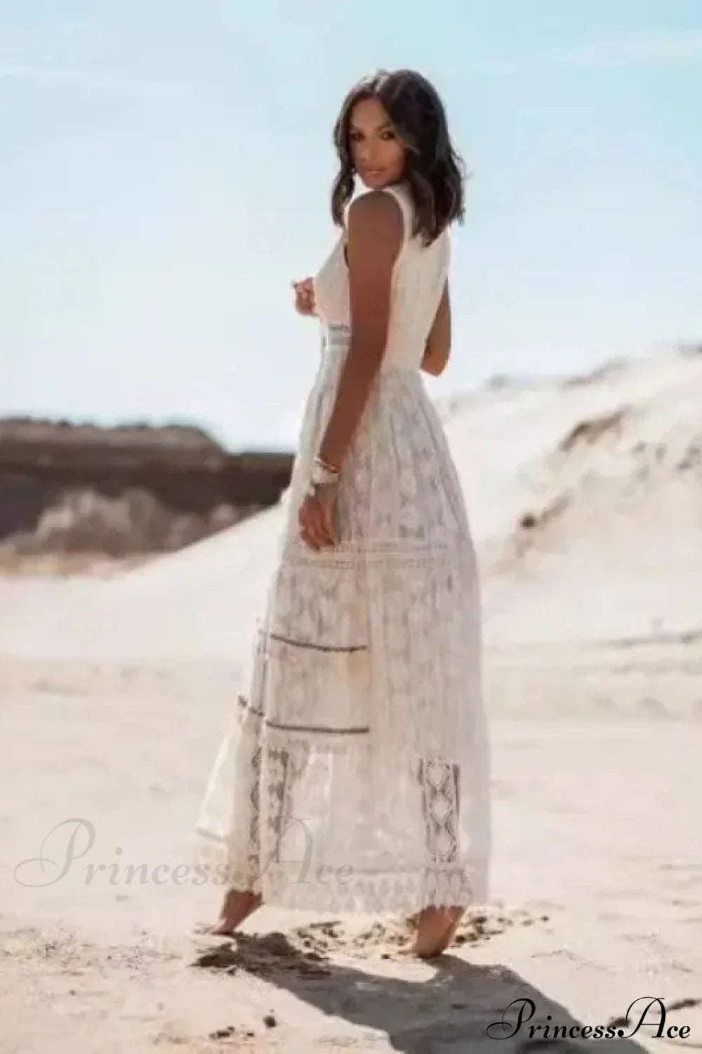 Strapless Lace Up Tassel Splicing Summer Maxi Boho Dress