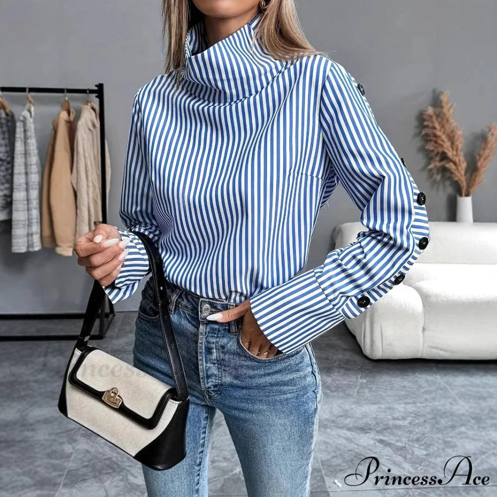Stripe Joined Button Pullover Shirt