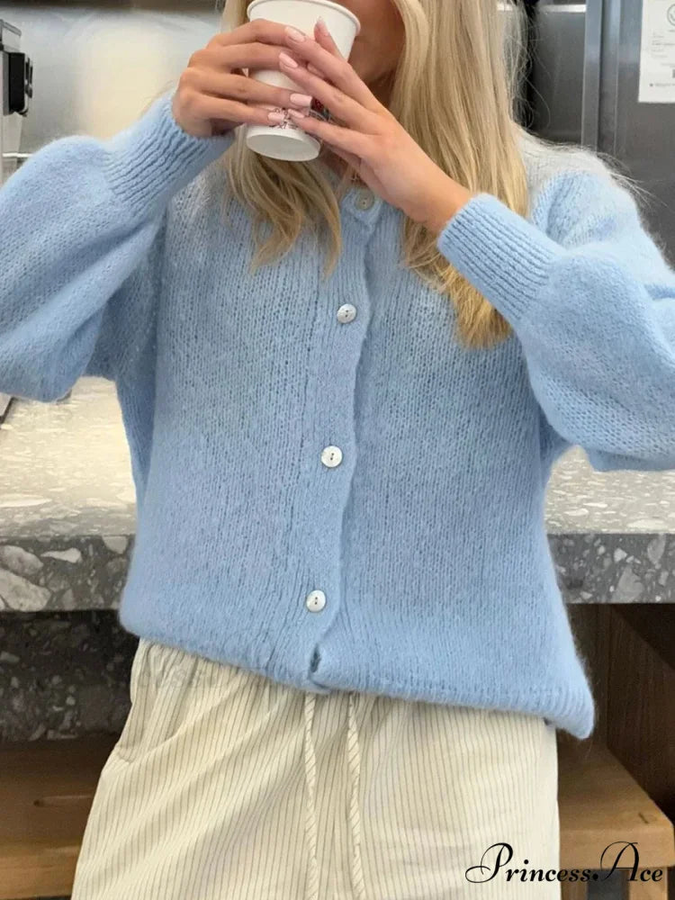 Stylish 2000s Button-Up Knit Informal Soft Cardigan Jacket