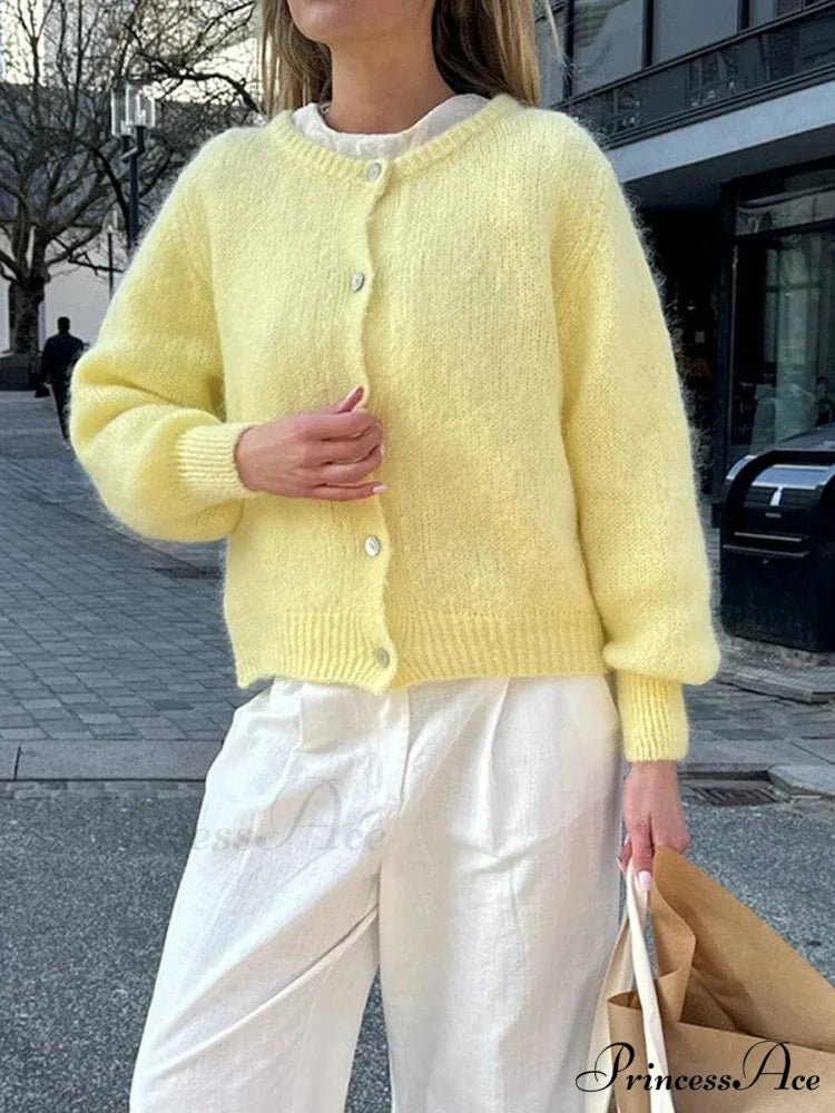 Stylish 2000s Button-Up Knit Informal Soft Cardigan Jacket