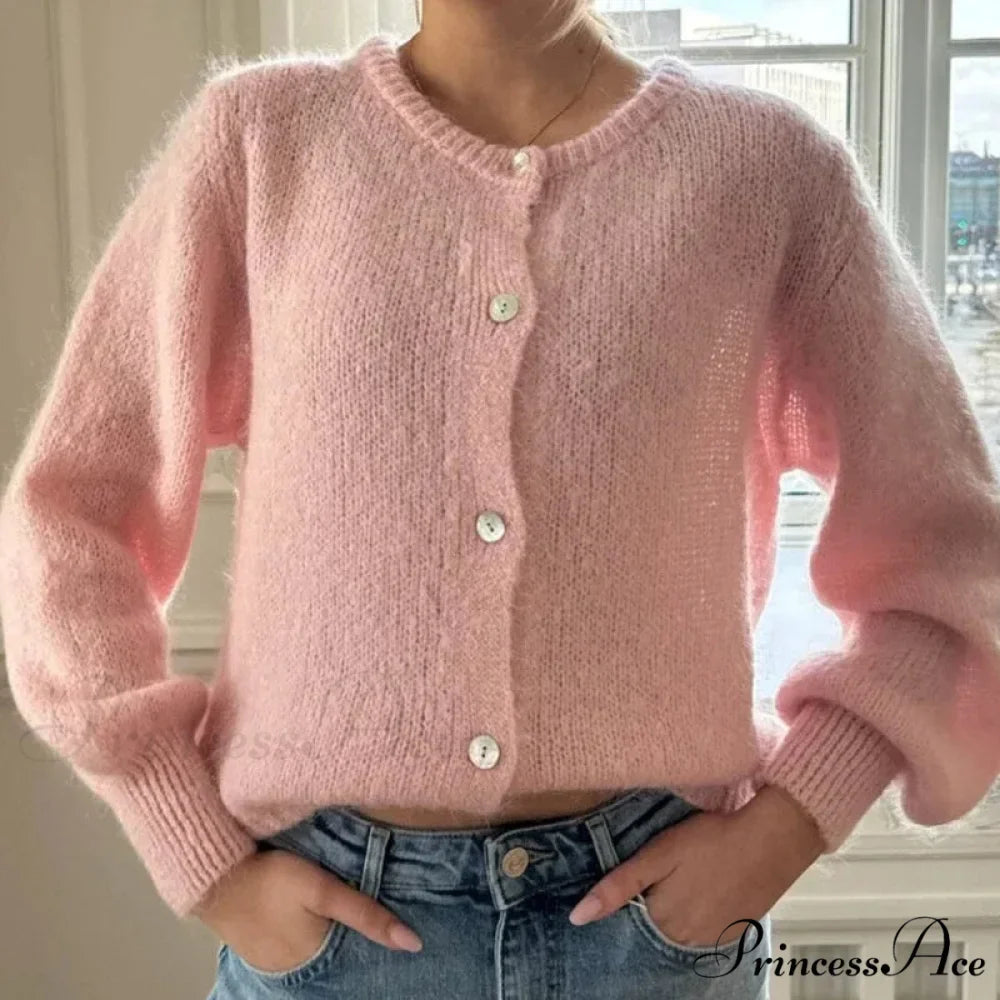 Stylish 2000s Button-Up Knit Informal Soft Cardigan Jacket