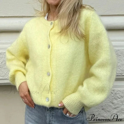 Stylish 2000s Button-Up Knit Informal Soft Cardigan Jacket