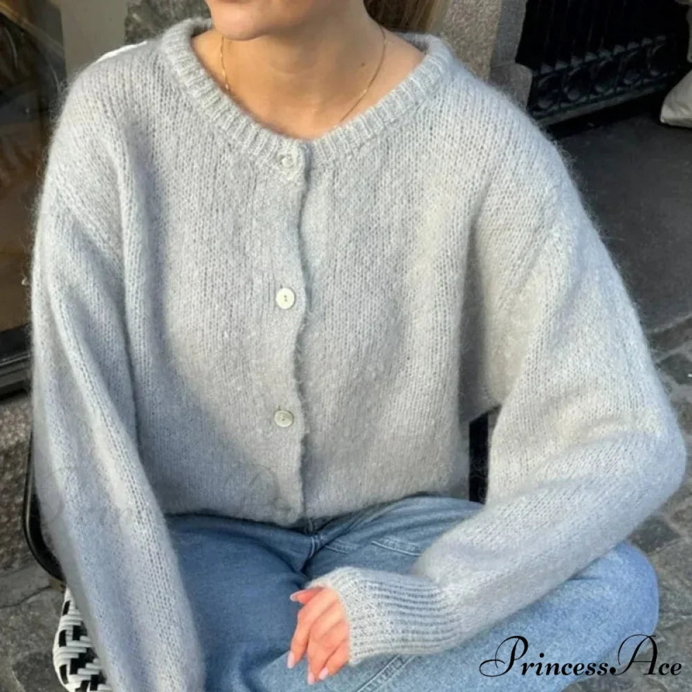 Stylish 2000s Button-Up Knit Informal Soft Cardigan Jacket