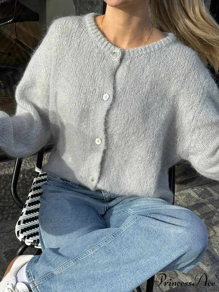 Stylish 2000s Button-Up Knit Informal Soft Cardigan Jacket