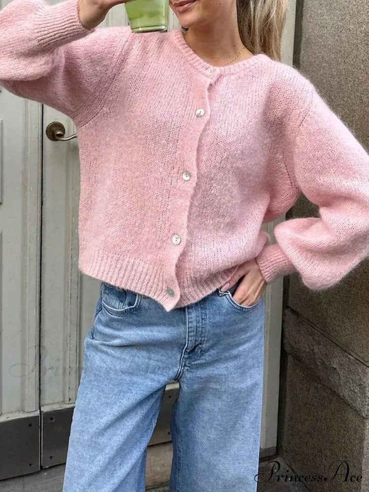 Stylish 2000s Button-Up Knit Informal Soft Cardigan Jacket