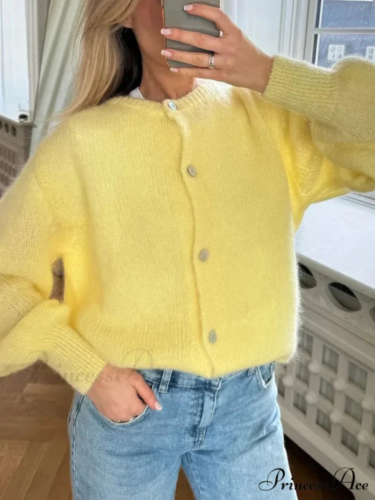 Stylish 2000s Button-Up Knit Informal Soft Cardigan Jacket
