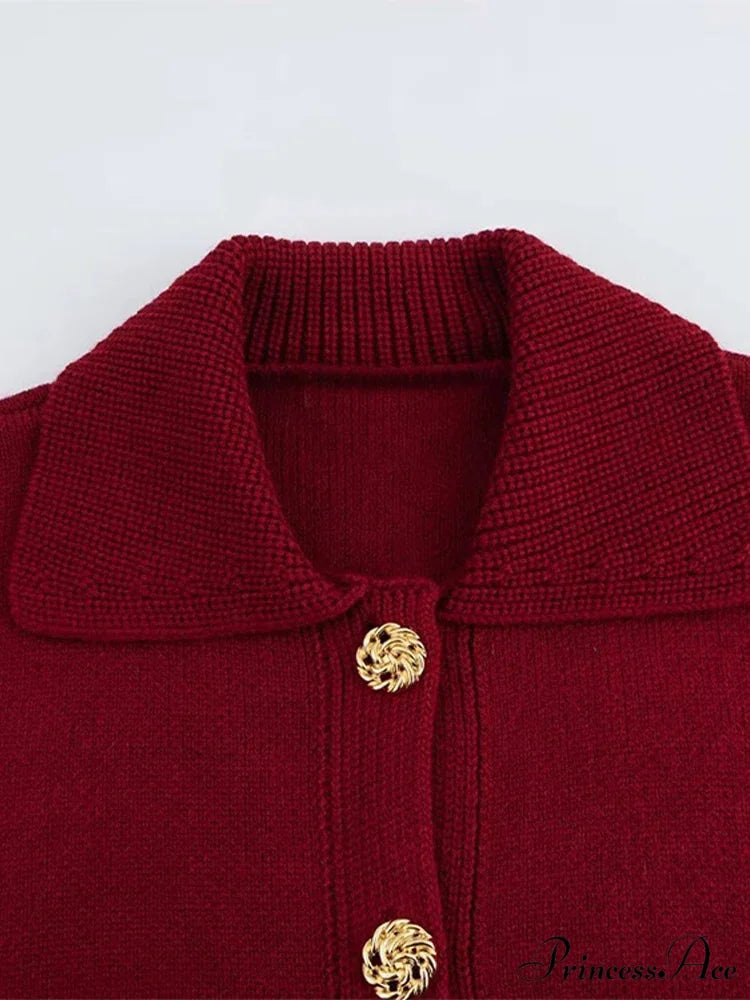 Stylish Collar Plain Buttoned Pockets Lengthy Knitted Cardigan