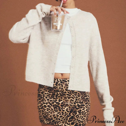 Stylish Crew Neck Button Up Front Cardigan
