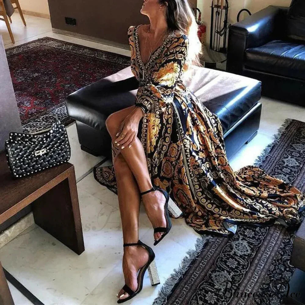 Stylish Cultural Bohemian Pattern Maxi Dress