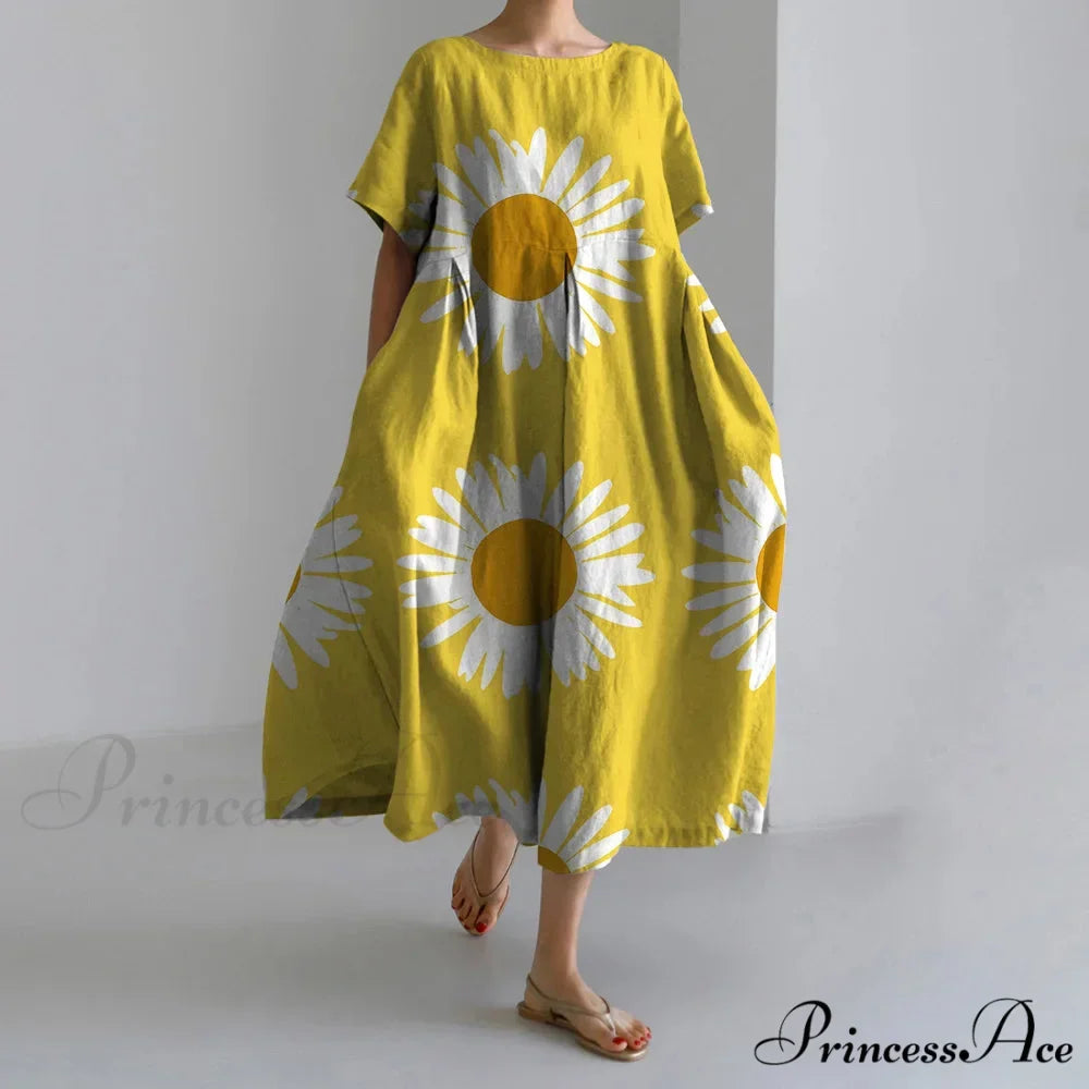 Stylish Fall Vintage Flower Pattern Circular Neck Evening Gown