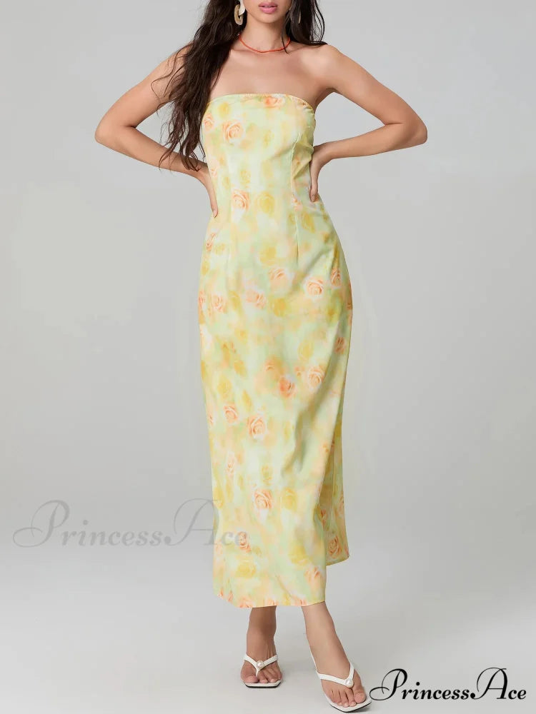 Stylish Flower Pattern Tube Backless Off-Shoulder Evening Gown Party Dress