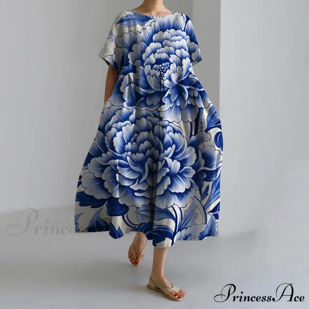 Stylish Flower Patterned Short Sleeve Evening Flower Dress