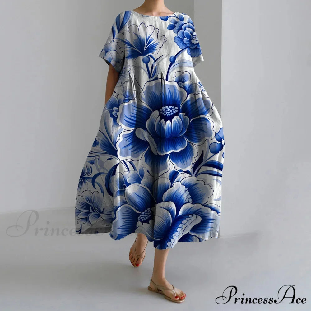 Stylish Flower Patterned Short Sleeve Evening Flower Dress