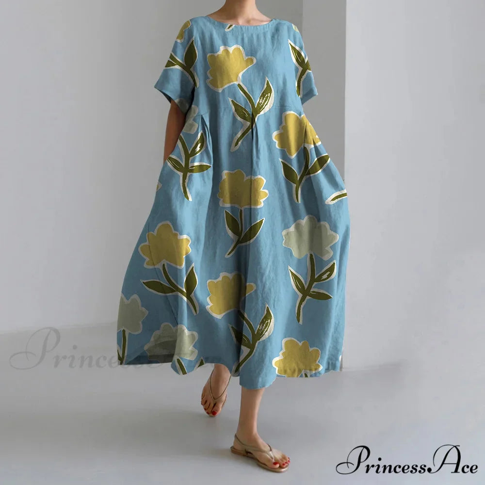 Stylish Flower Patterned Short Sleeve Evening Flower Dress