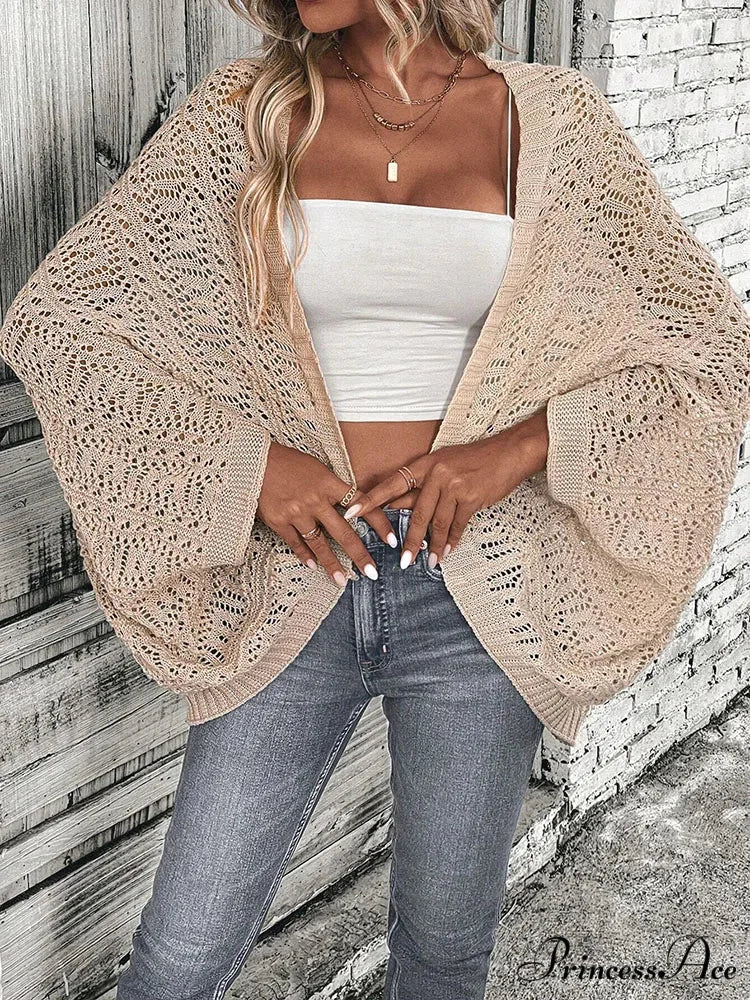 Stylish Front Open Batwing Sleeve Relaxed Knit Cardigan