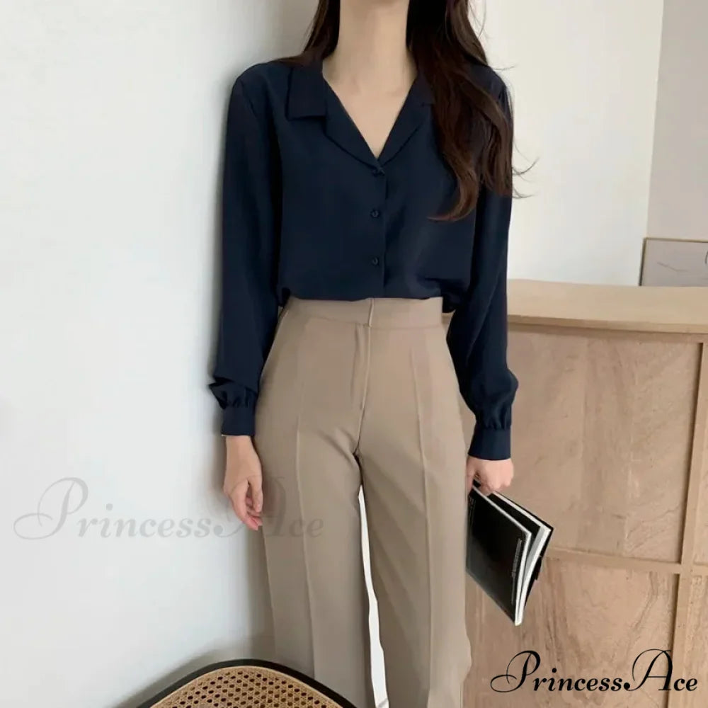 Stylish Lantern Sleeve Suit Collar Baggy Office Blouse