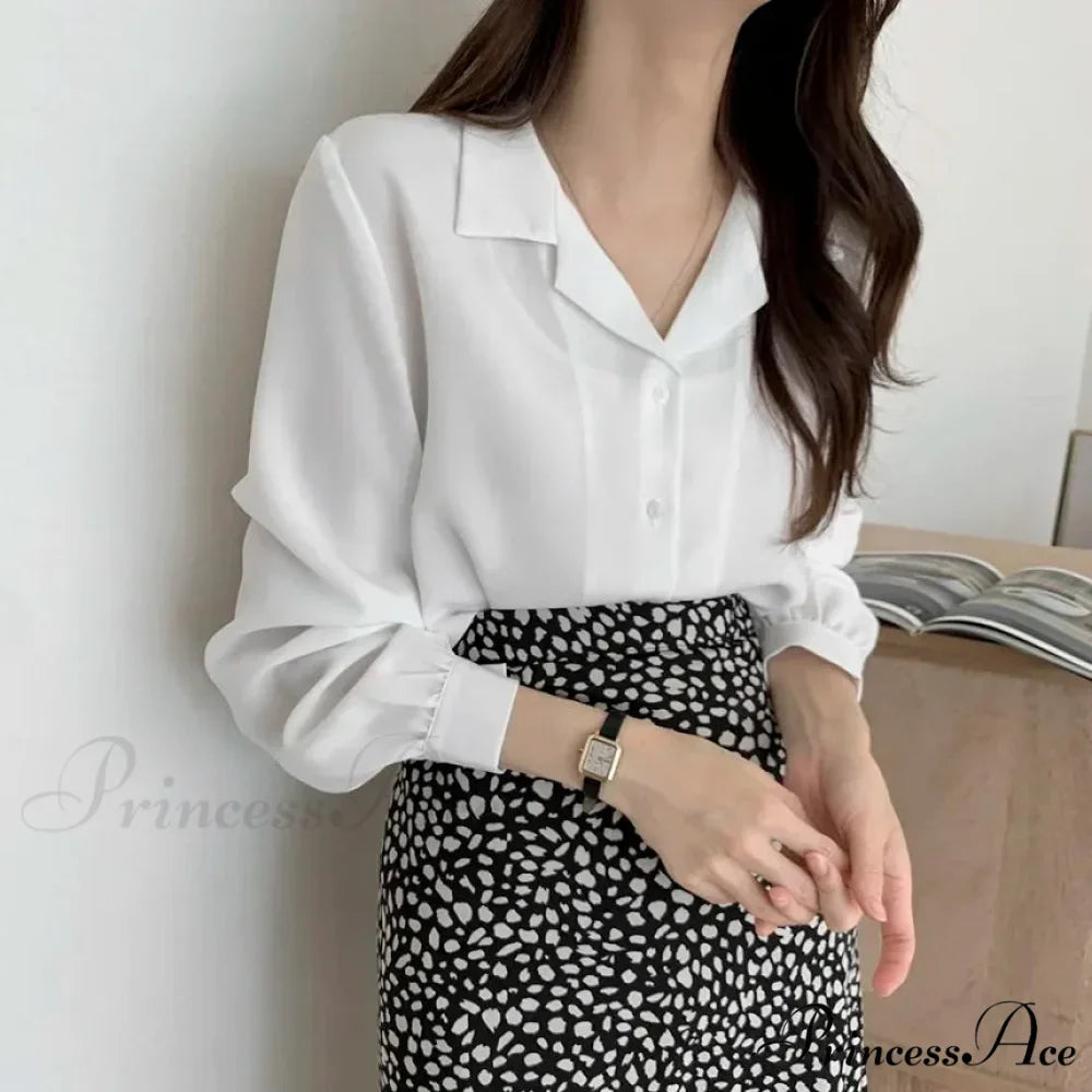 Stylish Lantern Sleeve Suit Collar Baggy Office Blouse