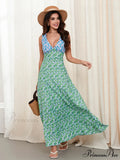 Stylish Patch Shade Floral Flowy Backless V-neck Tank Beach Floral Dress