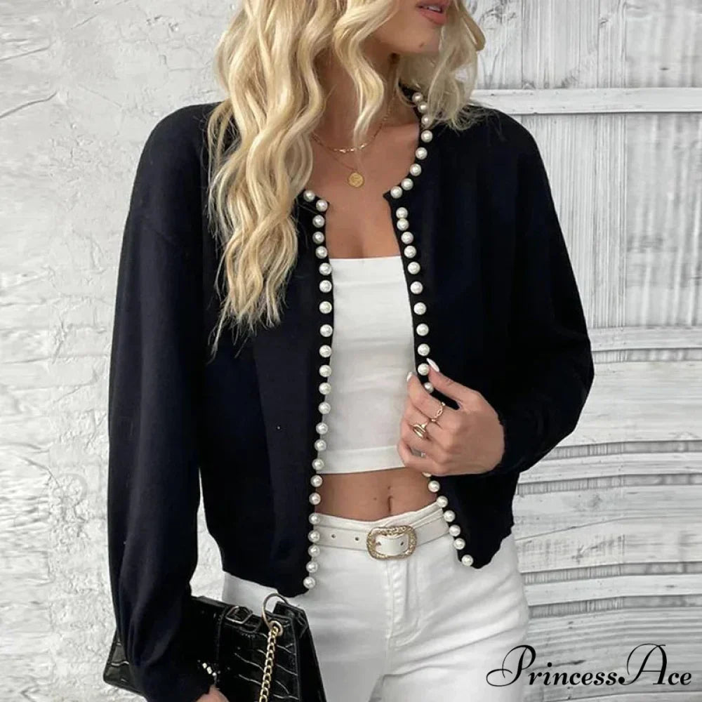 Stylish Pearls Extended Sleeve Knit Ivory Cardigan